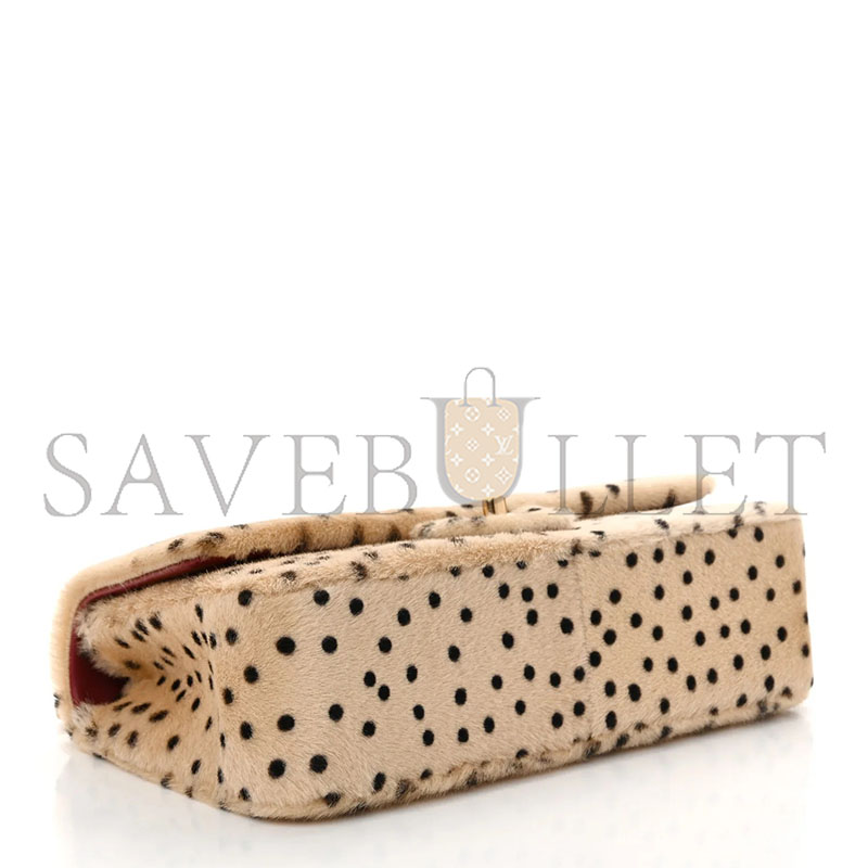 CHANEL PONY HAIR CHEETAH PRINTED CREATIVE FABRICS FLAP LIGHT BEIGE BLACK (25*15*7cm)